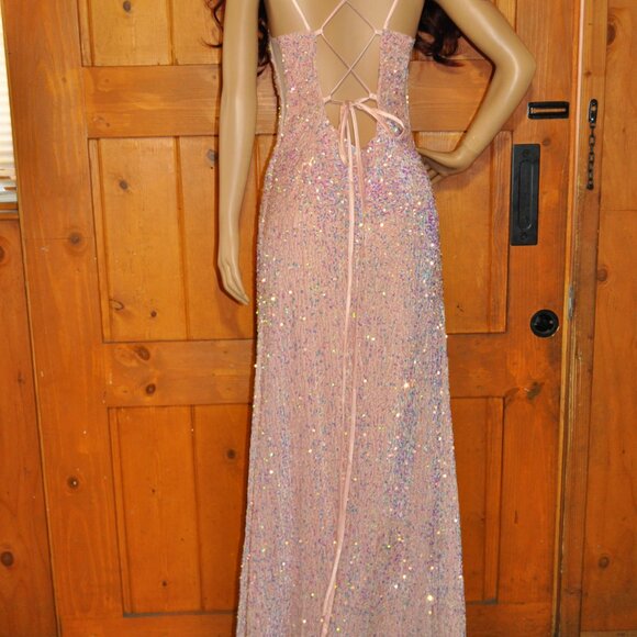 Women's Deep V-neck Sequin Embellished Slit Spaghetti Strap Dress - Picture 6 of 6